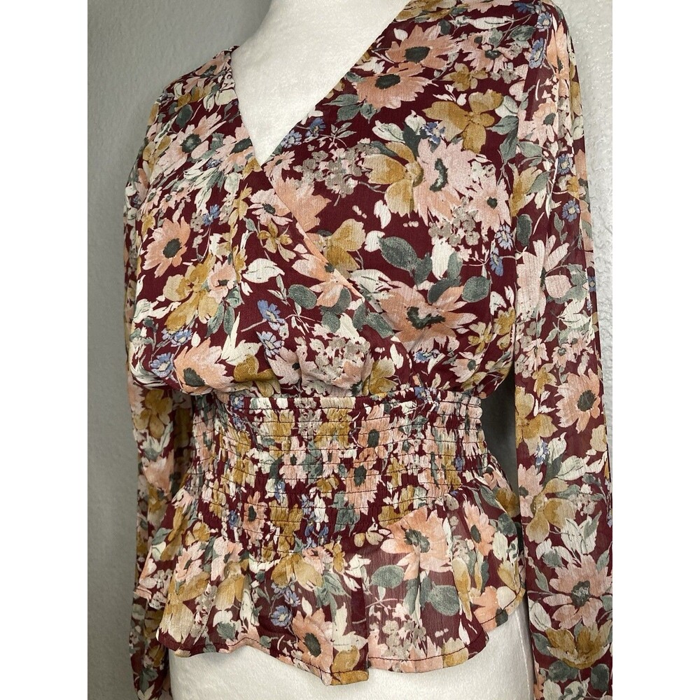 Fairy Floral Top Blouse Balloon Puffed Sleeve Smocked Waist Ruffles Womens M NEW